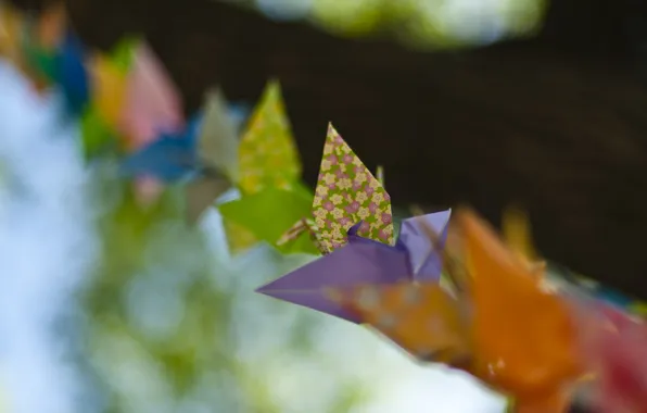 Macro, paper, pattern, color, birds, origami