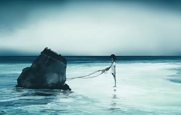 Sea, girl, chained, chip