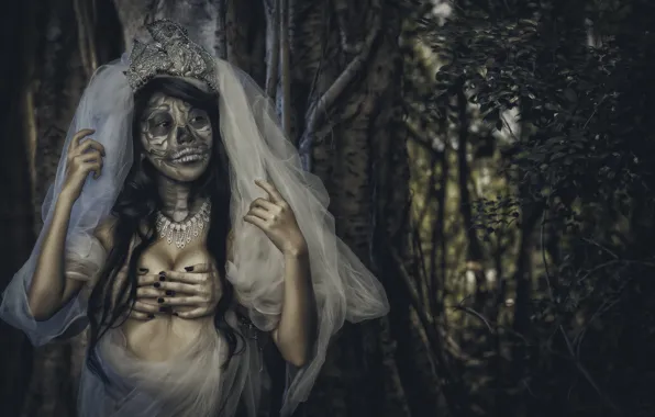 Picture girl, style, death, hands, the bride, veil