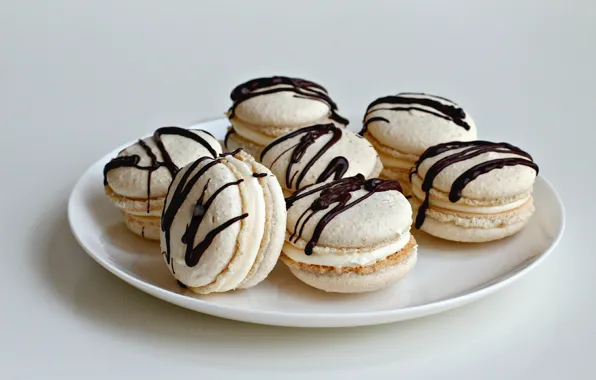 Food, chocolate, cookies, plate, cream, sweet, macaron