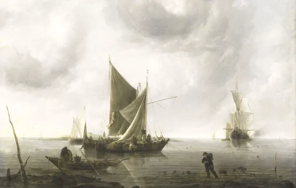 Picture picture, sail, seascape, Jan van de Capelle, The ships at Anchor in a Calm Sea