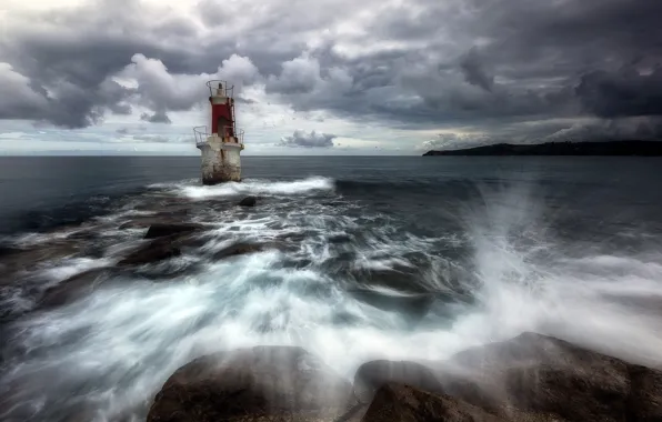 Sea, shore, lighthouse