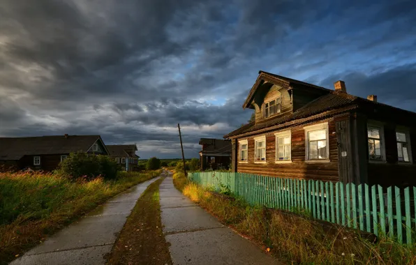 Road, house, village, the fence, home, village, houses, wooden