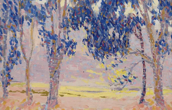 Trees, landscape, picture, pointillism, Orange and Blue, William Henry Clapp, William Henry Clapp