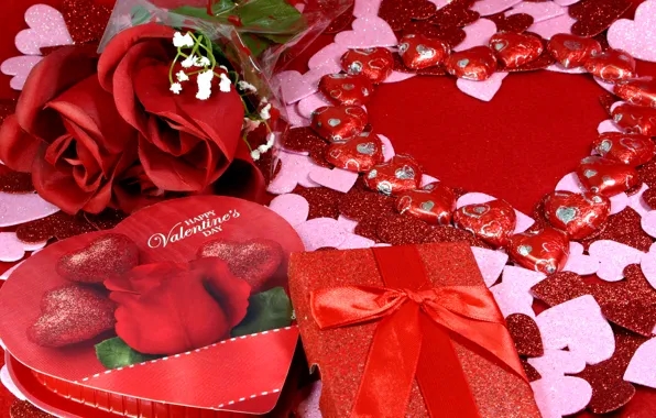 Picture romance, roses, hearts, love, rose, heart, romantic, Valentine's Day
