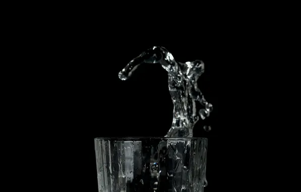 Water, squirt, glass, background, black