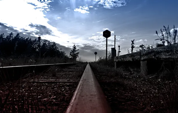 Road, the sky, dal, signs, iron, traffic lights