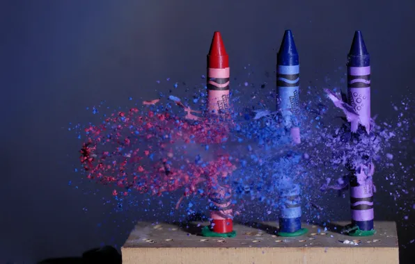 Picture MOVEMENT, FLIGHT, PENCILS, BULLET, COLORED, CRAYONS, PARTICLES, FRAGMENTS