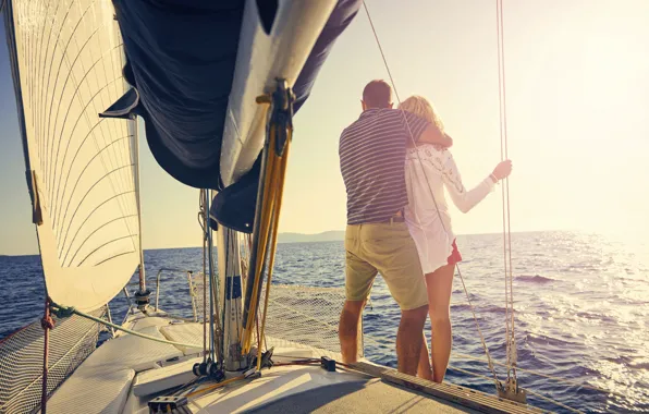 Sea, the sun, yacht, pair, sail, two