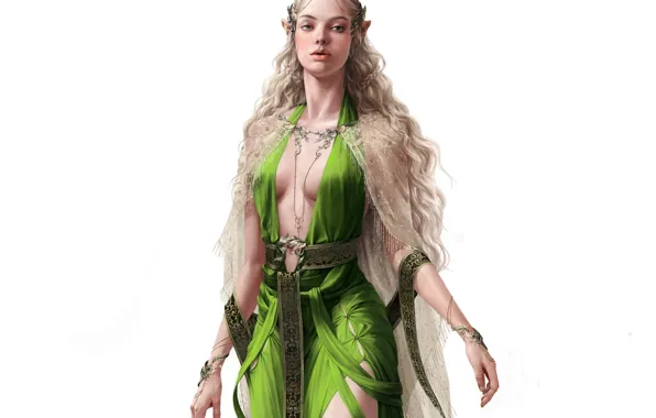 Picture look, decoration, background, art, elf, fantasy, green dress
