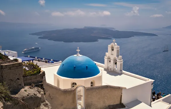Picture the island of Santorini, Greece, Church