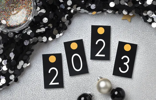 Balls, Shine, ball, silver, figures, Bank, New year, grey background