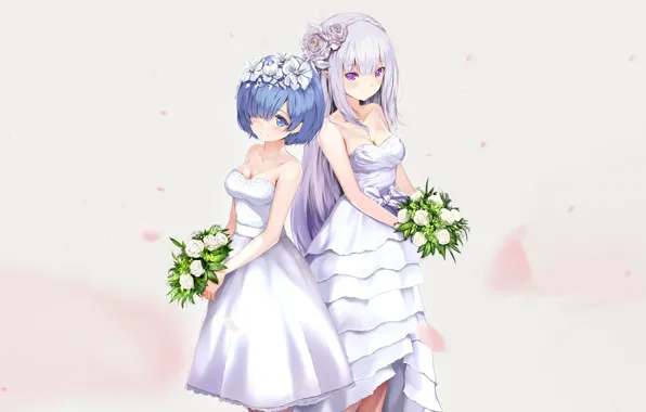 Flowers, girls, wedding, bride, From scratch, Re: Zero Kara Hajime Chip Isek Or Seikatsu