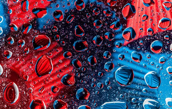 Glass, drops, blue, red