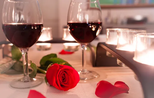 Love, gift, wine, roses, glasses, love, heart, romantic