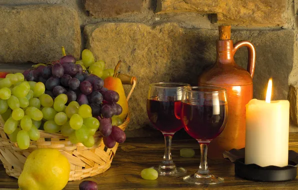 Picture wine, candles, grapes