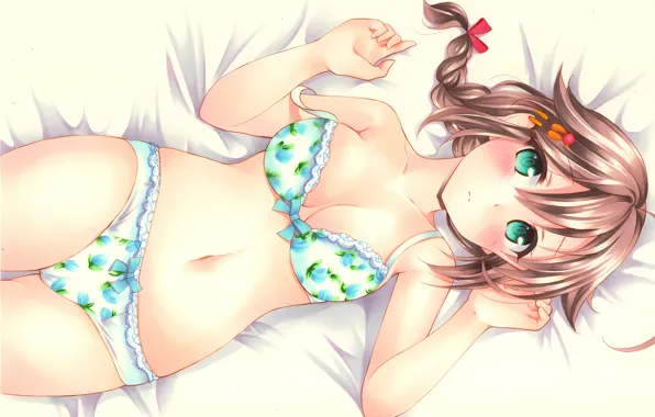Girl, sexy, lingerie, pantsu, bra, cleavage, panties, green eyes