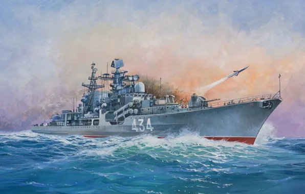 Ship, art, Navy, military, Russian, destroyer, destroyer, Modern