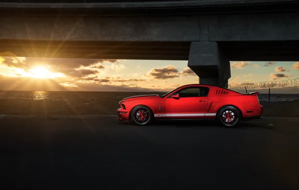 Mustang, Ford, Shelby, GT500, Muscle, Red, Car, Sunset