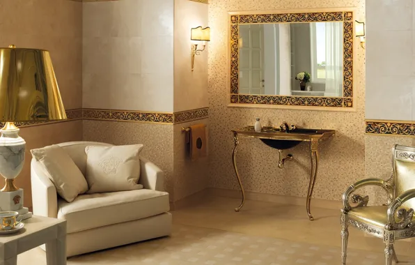 Wallpaper gold, lamp, interior, logo, chair, mirror, brand, bathroom