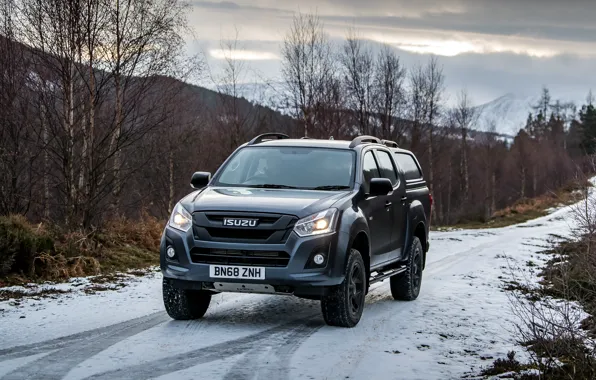 Picture road, trees, mountains, pickup, 2018, Isuzu, Huntsman, D-Max