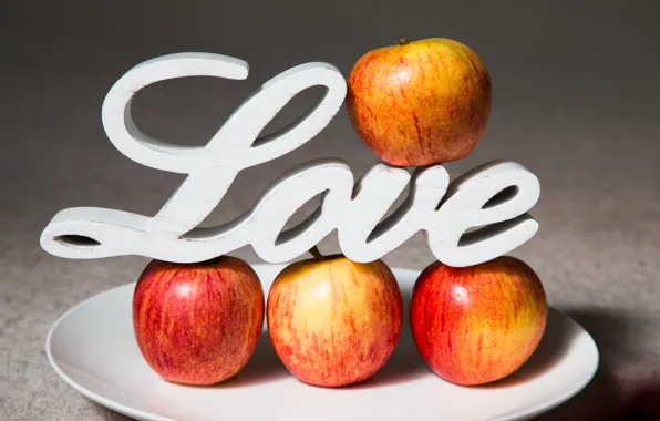 Apples, plate, love, fruit