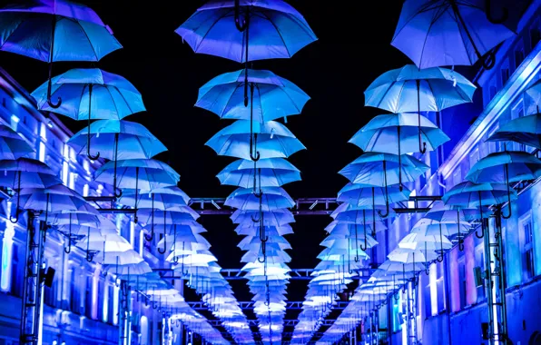 Street, umbrellas, umbrella, blue, street, decoration, decoration, decor