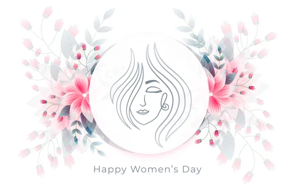 Leaves, girl, flowers, face, holiday, the inscription, hair, figure