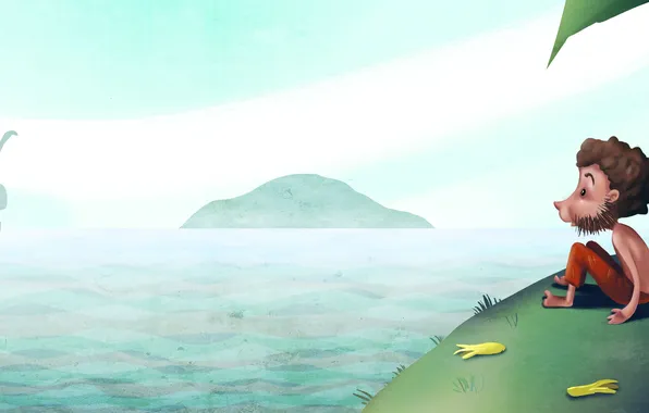 Picture sea, people, ship, island, art, bananas, bristles, peel