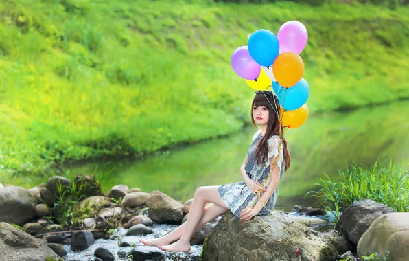 Picture look, balls, nature, face, stream