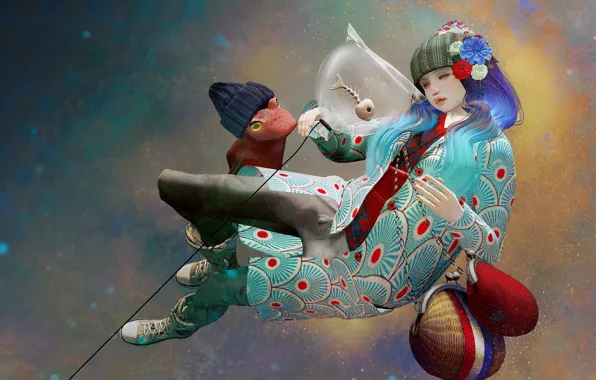 Girl, rendering, background