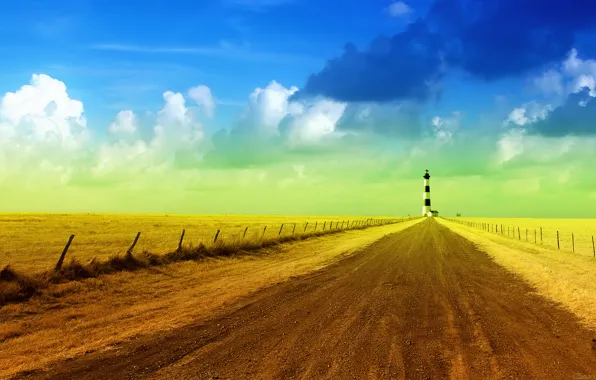 Road, the sky, lighthouse