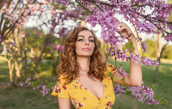 Model, pretty, look, yellow dress, A Diakov George