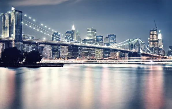 Light, the city, New York, Brooklyn, Brooklyn bridge, Manhattan, USA, new york