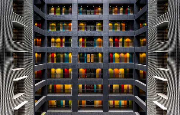 Light, the city, building, home, window, balcony