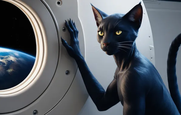 Cat, cat, look, space, flight, pose, fiction, black