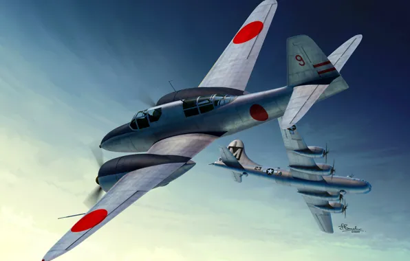 USAF, B-29 Superfortress, WWII, IJAAF, Kawasaki Ki-102, heavy interceptor of the air defense