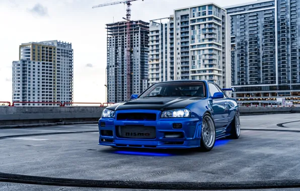 GT-R, Blue, R34, NISMO, Front view