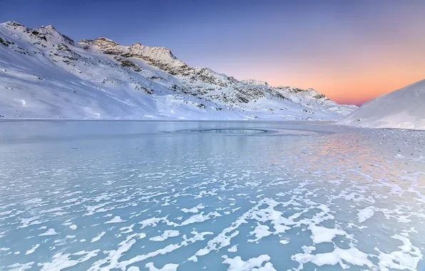 Picture Sky, Winter, Sun, Water, Mountain, Snow, White, Sunrise