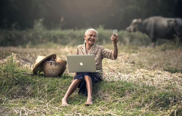 Picture mood, Apple, iPhone, the situation, Asia, laptop, MacBook, Granny