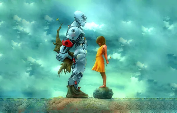 Robot, girl, gifts