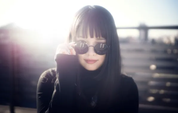 Picture girl, face, background, hair, glasses, Asian