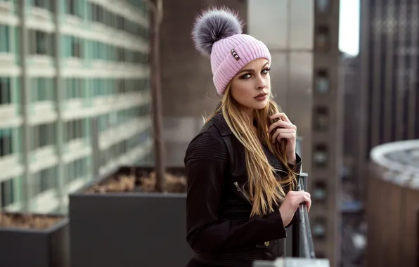 Picture look, girl, hat, view, portrait, makeup, jacket, hairstyle