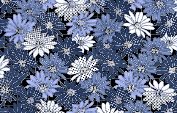 Flowers, blue, background, Background, Pattern, Floral