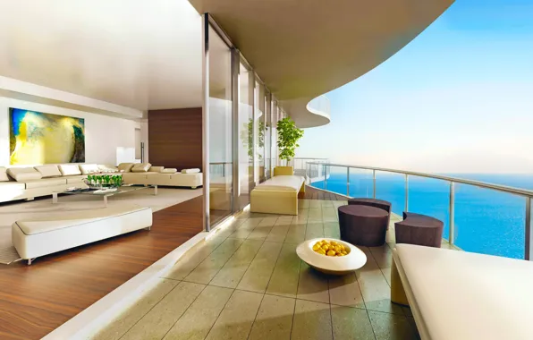 Sea, sofa, view, interior, terrace