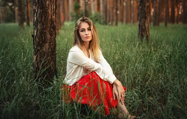 Picture forest, grass, look, girl, pose, Kirill Lukoyanov, Christina Starshinin