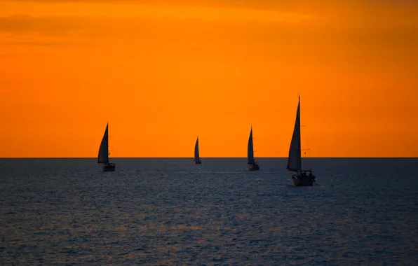 Sea, the sky, yacht, glow, sail