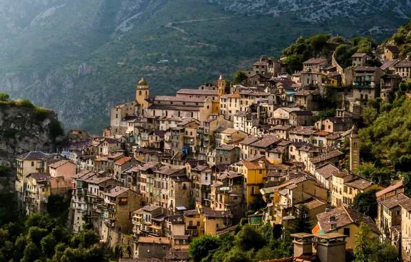 Picture France, building, slope, panorama, houses, France, mountain village, Saori