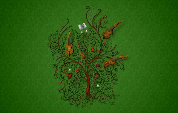 Picture music, tree, Green, instrumento