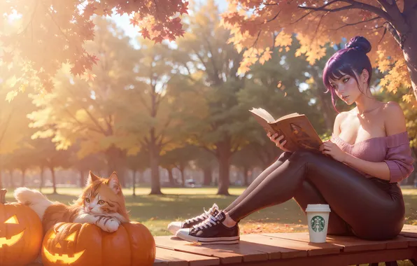 Picture girl, sneakers, brunette, book, ai art